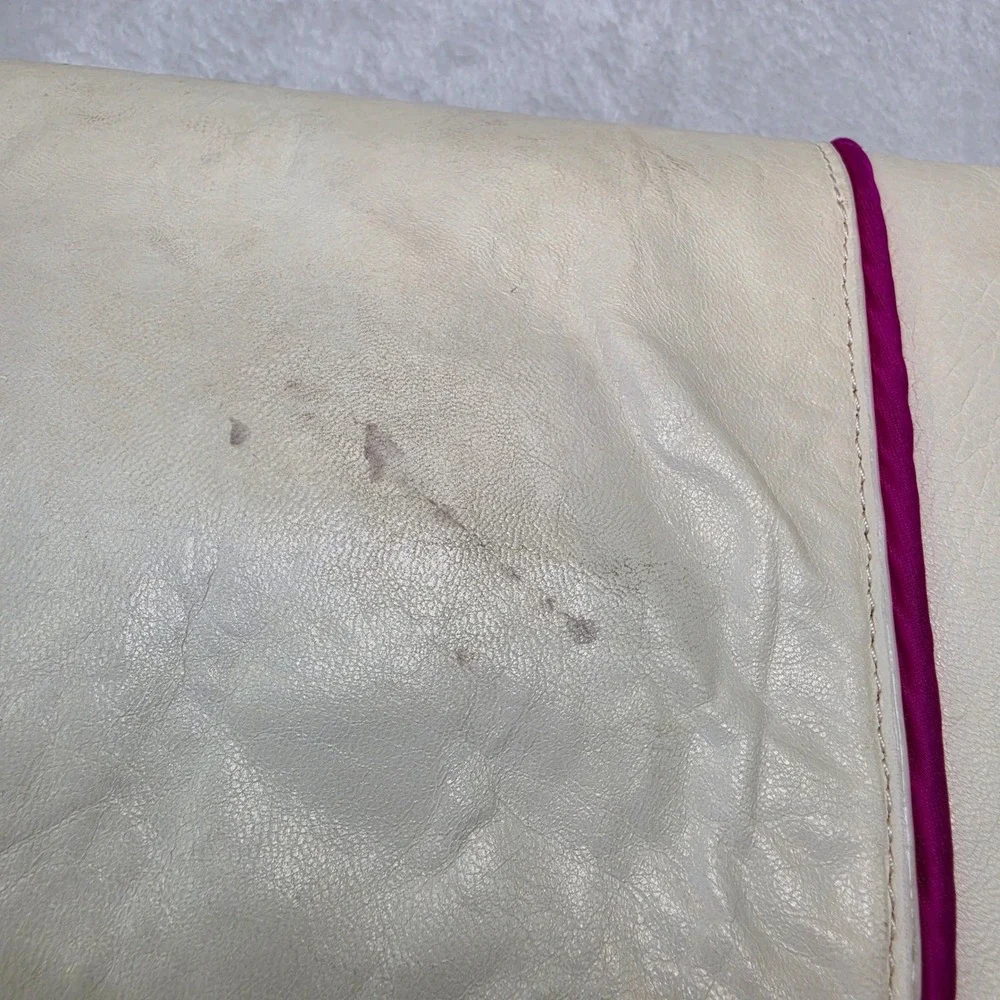 Kooba Leather Oversized Clutch Bag Cream with Multicolor Piping Wristlet Strap